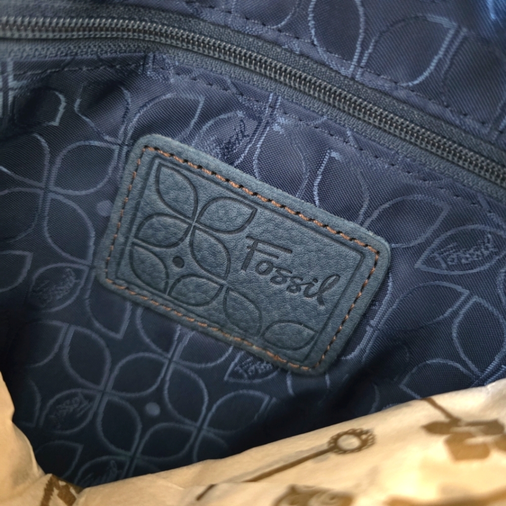 Fossil Sutton Pebbled Leather Blue Crossbody NWOT - Picture 9 of 9
